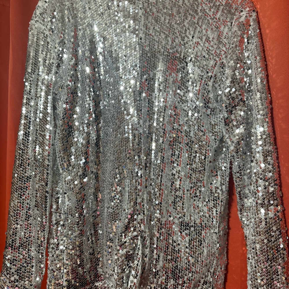 Silver Sequin Open-Front Jacket - image 2